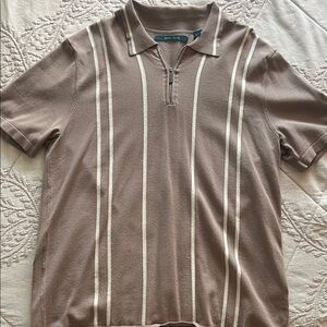 Perry Ellis Brown Polo with White Stripes